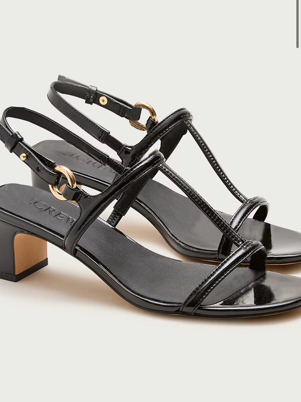 J. Crew Black Patent T-Strap Sandals With Ankle Buckle